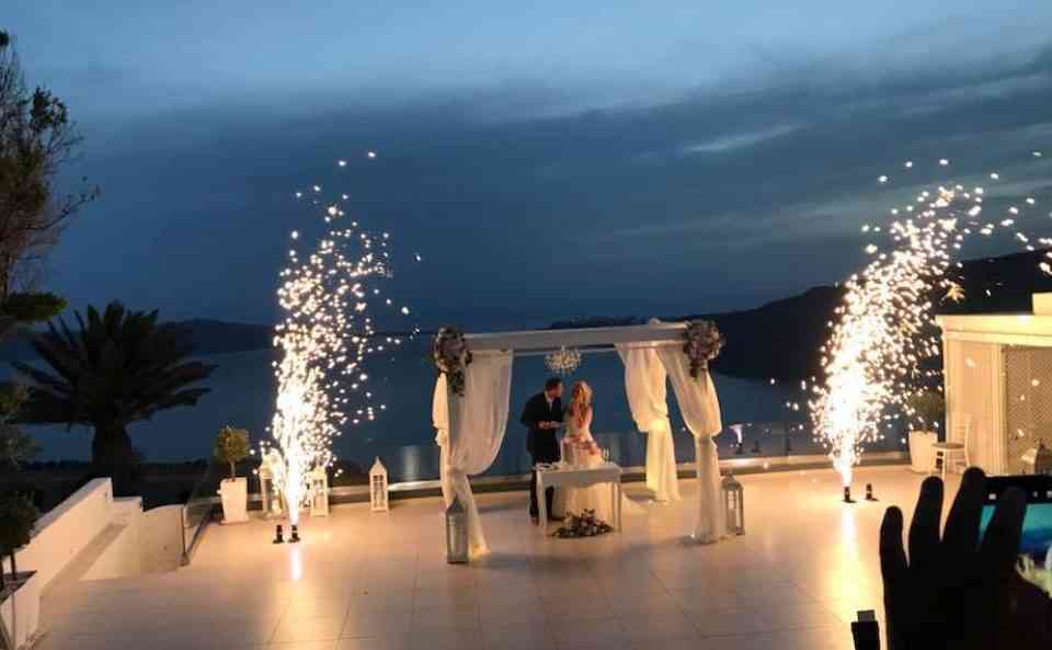 , Destination Wedding in Santorini | Hire a Wedding Dj | wedding Fireworks￼