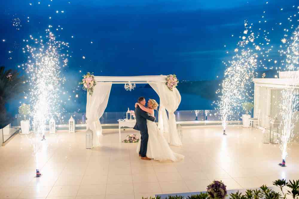 , Destination Wedding in Santorini | Hire a Wedding Dj | wedding Fireworks￼