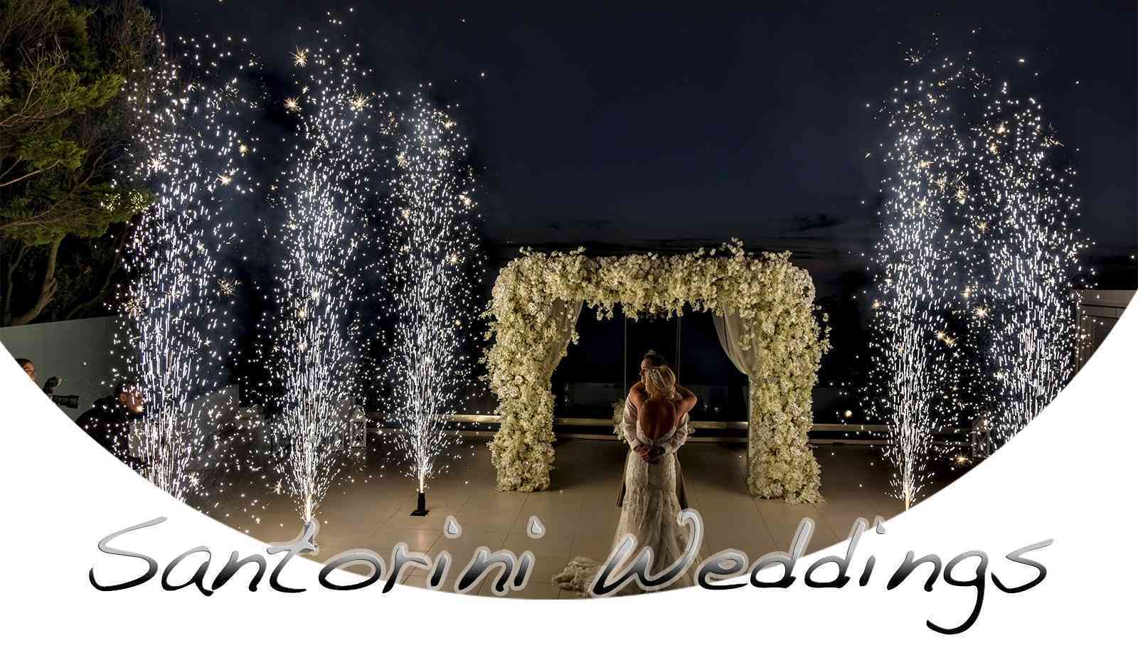 Fountains at Le ciel Santorini, wedding dj in Greece, wedding packages for Santorini Greece, fireworks in Santorini at Le Ciel, Santorini Brides,