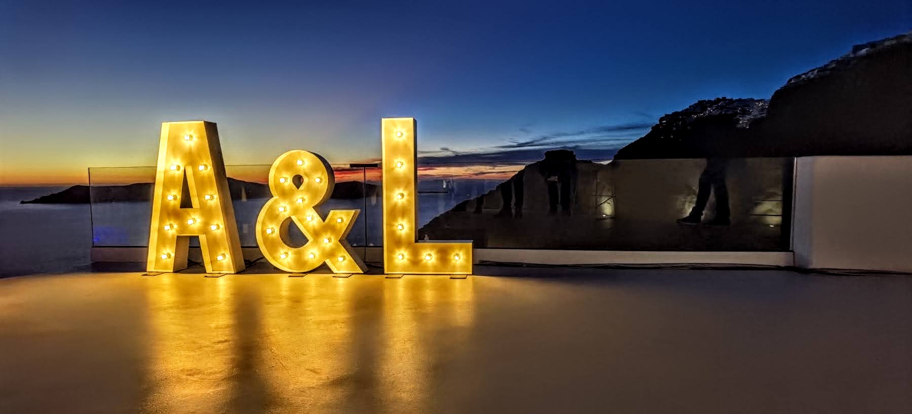 Illuminated Letters in Santorini Greece - initial Letters - marquee Letters for Weddings