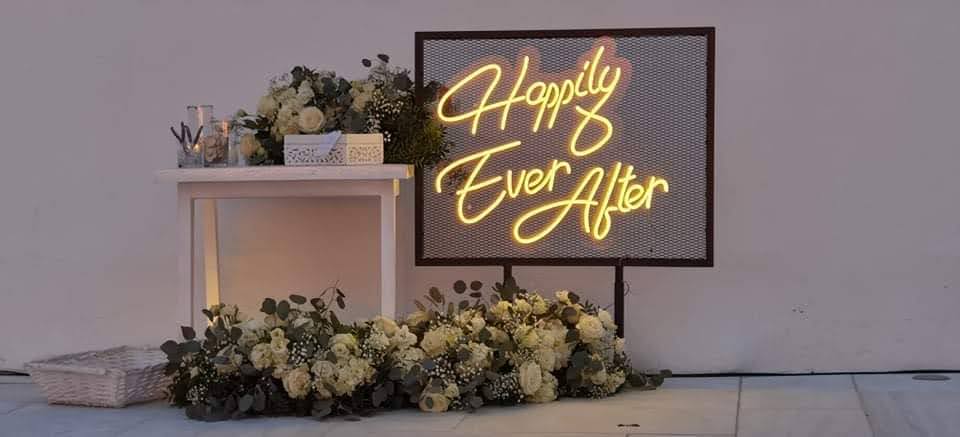 Neon sign Happily ever after Santorini