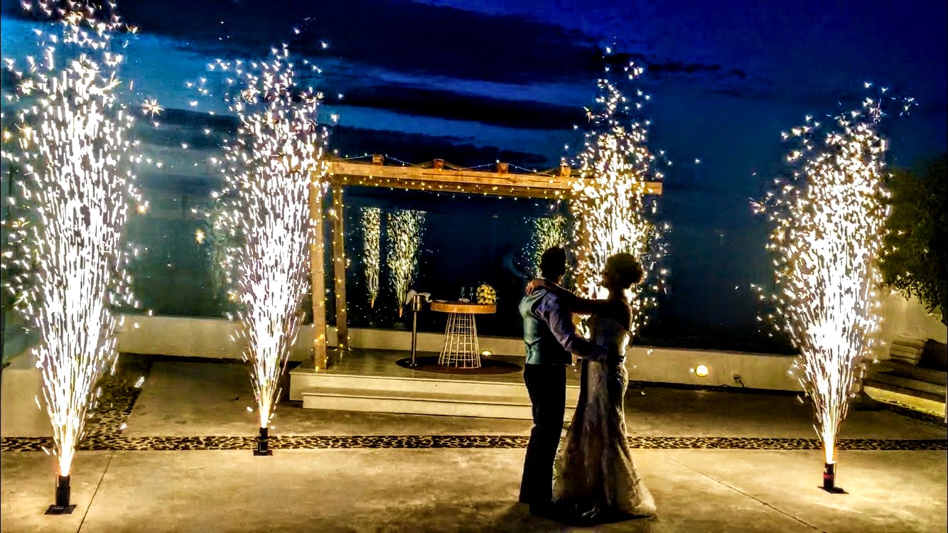 fountain fireworks first dance in Santorini Pyrgos Restaurant