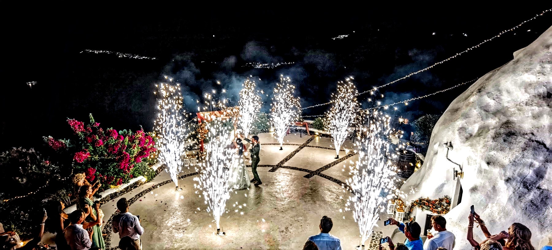 wedding in Venetsanos Winery - Fountain Fireworks in Santorini